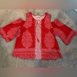 2x Red cold shoulder top. CJ BANKS